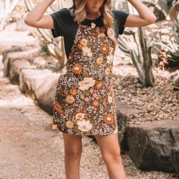 Spell & the Gypsy Collective Mustard Desert Daisy Pinafore Mini Dress Women's XS - Picture 1 of 11